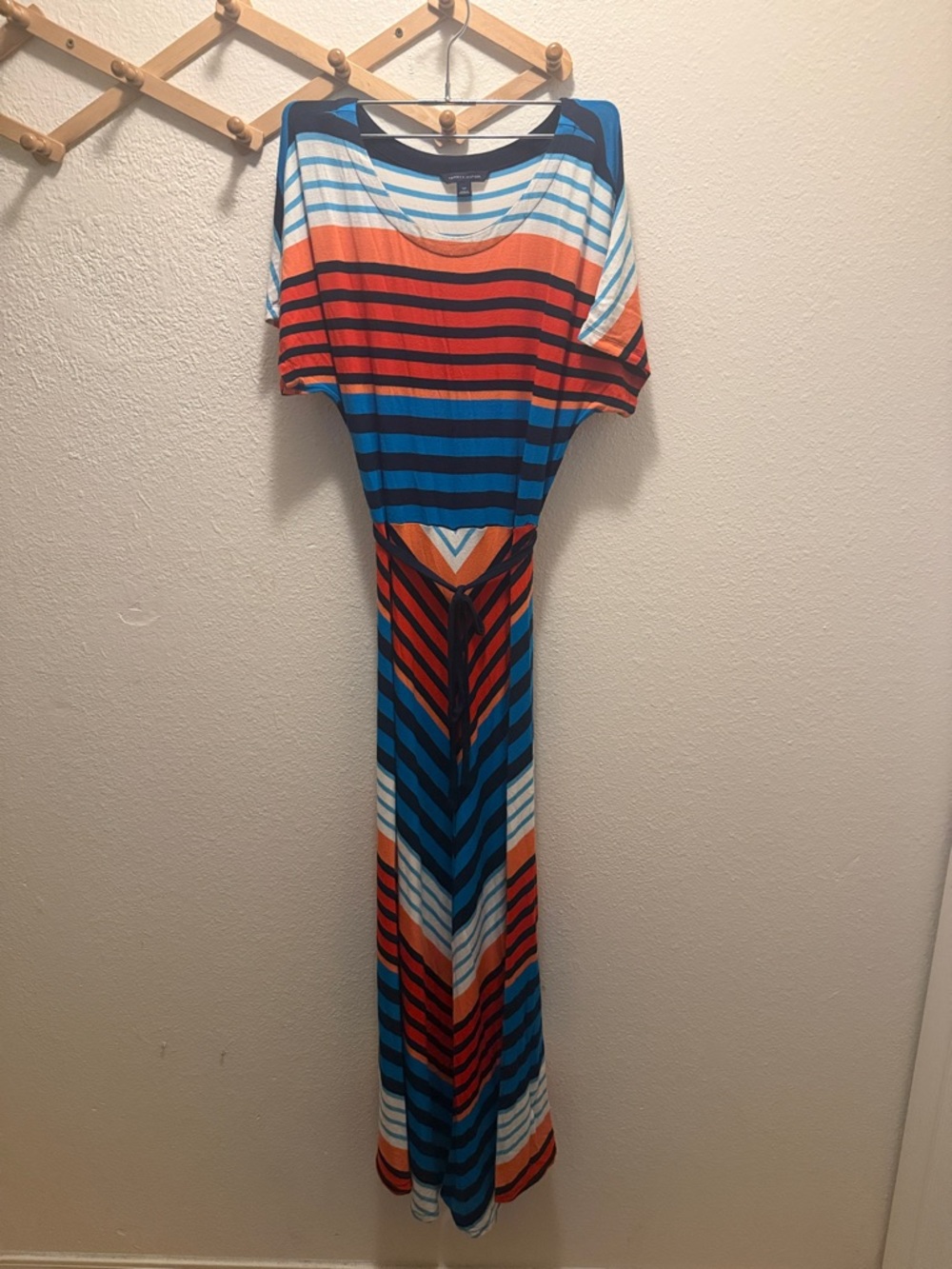 Striped Maxi Dress in Blue, Orange & White